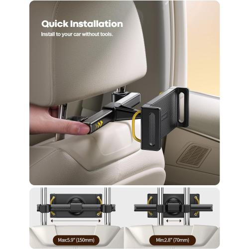 Lamicall Car Tablet Headrest Holder - Car Back Seat Headrest Tablet Mount Stand for Kids, Road Trip Essentials Accessories Gifts, for 2025 iPad Pro 11/13 Air Mini, iPhone, Galaxy Tab, 4.7-13 Devices