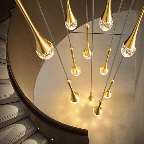 Raindrop Crystal Chandelier High Ceiling: 12 Lights Remote Dimmable LED - Large Long Modern Bubble Hanging Pendant Light Fixture Teardrop Spiral Chandeliers for Living Room Staircase Entryway Foyer