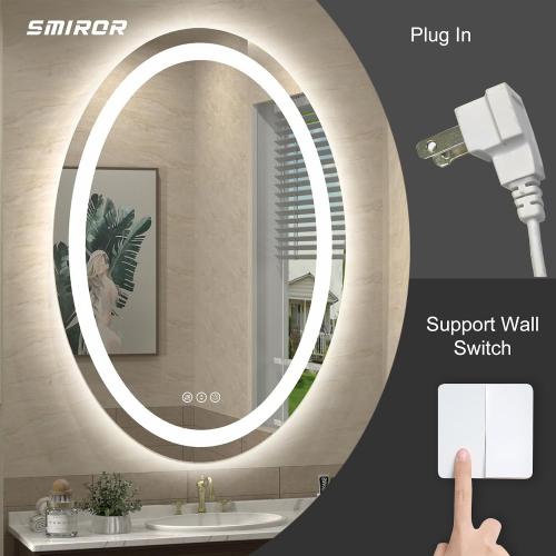 SMIROR Oval LED Bathroom Mirror 24x32, Lighted Vanity Mirror for Wall, Anti-Fog, Shatter-Proof, Dimmable, Memory, 3 Colors (Front Lights   Backlit)