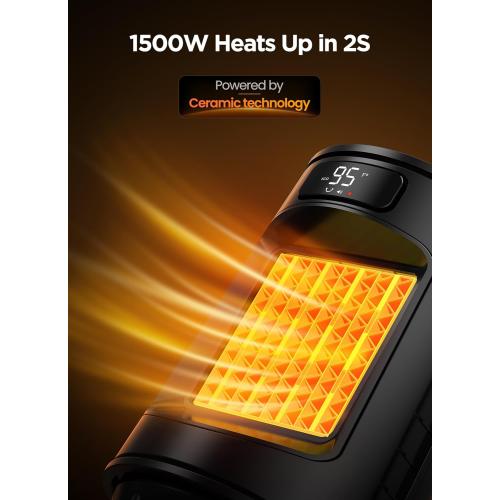 GiveBest Space Heater, Electric Portable Heaters for Indoor Use with Thermostat and Remote, 70°Oscillation, Digital Display, 12H Timer, 1500W PTC Ceramic Fast Safety Heat for Office Bedroom Home Desk