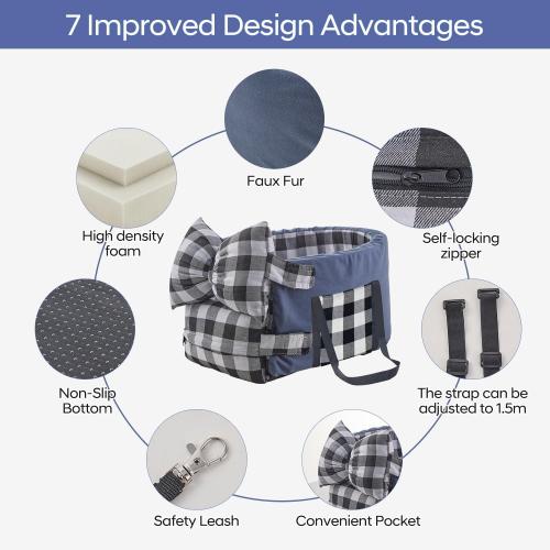 Small Dog Car Seat in The Middle Console, Multi-Functional, Safety Belt, Portable Armrest Pet Seat