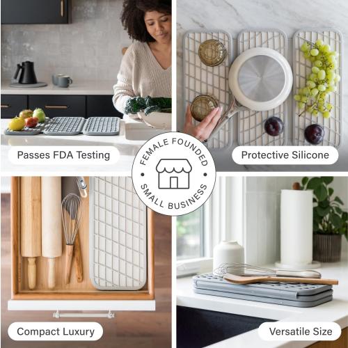 Dish Pad - Collapsable Stone Dish Drying Mat with Diatomaceous Earth for Quick Drying - Ultra Absorbent - Encased in Silicone - Eco-Friendly, Foldable - Original 19.9x15.2, Slate