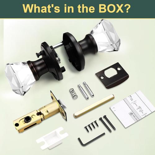 1 Pack Clear Crystal Door Knob, Inspired Decorative Oil Rubbed Bronze Door Knobs for Interior Doors, Unique Fancy Glass Privacy Door Knobs for Bedrooms and Bathrooms