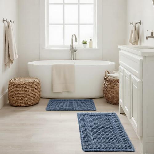 MIULEE Set of 2 Waffle Bathroom Rugs Blue Boho Bath Mat 18x30 in