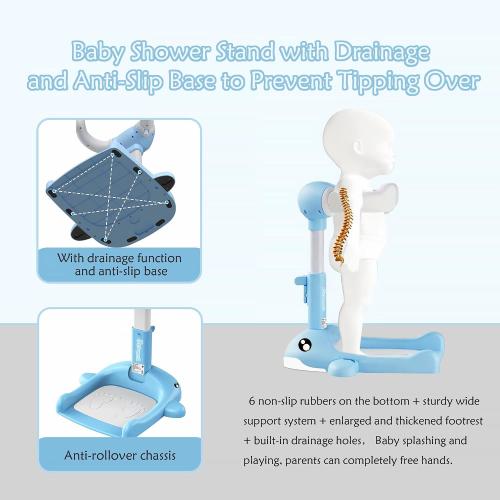 ‼️could have missing items ‼️Foldable Baby Shower Stand, Toddler Shower Stand with Anti-Slip Base & Anti-Pinch Silicone, Baby Shower Standing Support 6-36 Months,Baby Stand Up Shower |Soporte para Bañera de Bebé (Blue Whale)