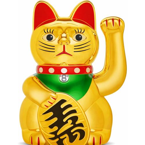 Chunful 5 Inch Lucky Cat Waving Arm Maneki Neko Gold Lucky Fortune Cat with Waving Hand Paw up for Feng Shui Welcoming Fortune Luck Wealth Prosperity Decoration, Battery Cover Not Included
