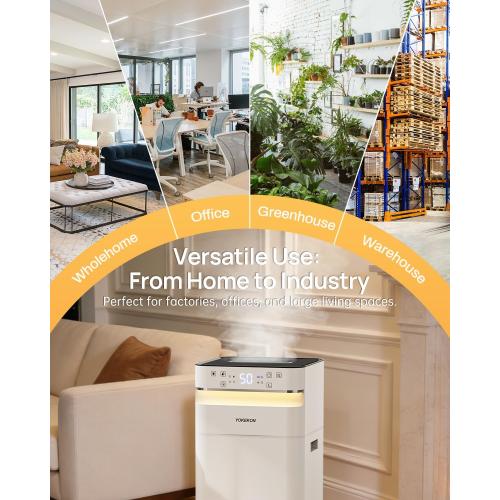 YOKEKON Humidifier Large Room 5.8Gal/22L, 2500 sq.ft. Cool Mist Humidifiers for Home Bedroom with Flame & Night Light, Top Fill Whole House Humidifier with Extension Tube, Plants, Kids, Adults, White