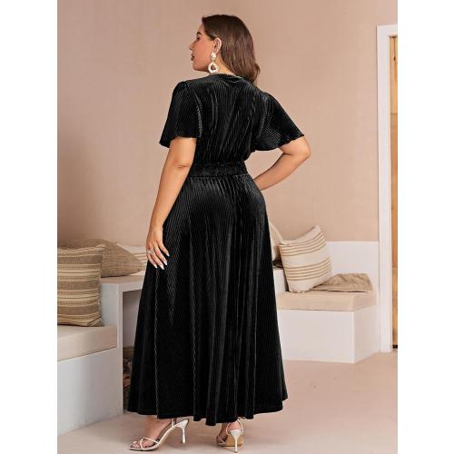 Siza 1XL Simplee Women’s V Neck Velvet Maxi Dress Short Sleeve Empire Waist Long Formal Dress for Wedding Guest