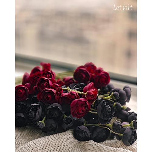 Letjolt Ranunculus Artificial Flower 18 Pcs Red Silk Ranunculus Wedding Bouquet Engagement Centerpieces Arrangements Bridal Shower Decorations Home Decor, Dark Red