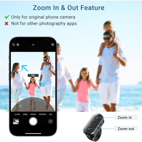 Phone Camera Remote Control with Zoom for iPhone & Android, Rechargeable Bluetooth Camera Remote with Front/Rear Camera Switch, Fingertip Wireless Bluetooth Clicker for Photo & Video Recording.
