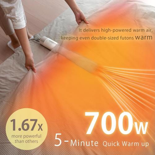 Retractable Bed Warmer for Bedding Comfort, 5-Minute Quick Warm up, 700W High Power, Sweat Drying, 4 Modes with Timer, Slim Body Design, Stick Type Futon Dryer, Blanket Warmer