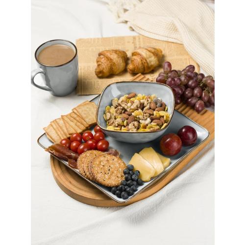 Famiware Dinnerware Sets for 8, Ocean Square 24-Piece Kitchen Plates and Bowls Sets, Microwave and Dishwasher Safe, Scratch Resistant, Grey