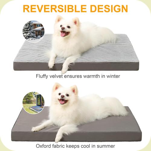 KSIIA Orthopedic Dog Bed, Deluxe Plush Waterproof, 29 x 18 Inch, Gray, 3-Inch Thick High-Density Egg Crate Foam, Removable Cover, Machine Washable