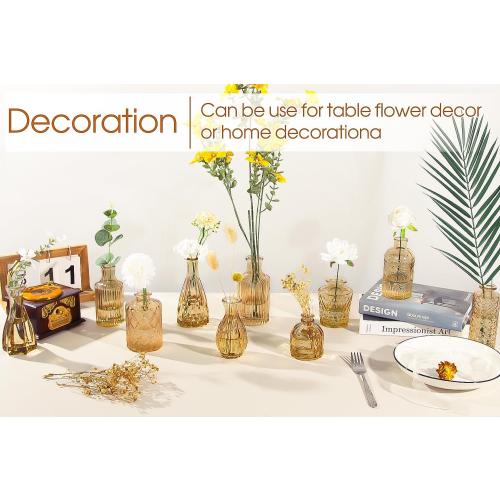 Gold Amber Glass Bud Vases Set of 12, Small Vases for Flowers, Champagne Mini Vintage Vases for Centerpieces,Bud Vase in Bulk for Wedding Decor,Single Flowers,Office and Home Table Flower Décor