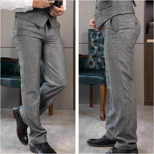 Size 30  Men's Tweed Pants Herringbone Thick Wool Pleated Front Dress Suit Vintage Trousers