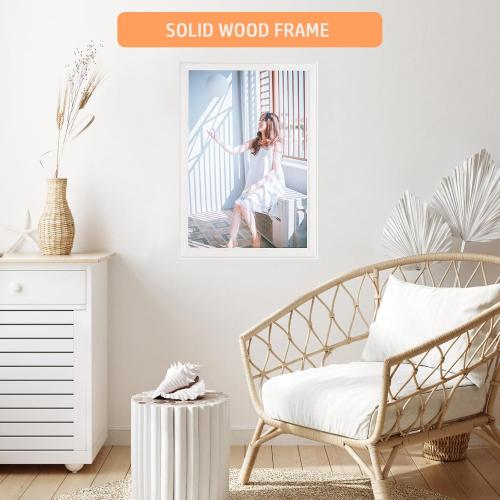 22x28 Wood Frame White, Modern Natural Woodgrain 28x22in Picture Frame, Rustic Wooden 22 x 28 inch Gallery Wall Photo Poster Frame with HD Plexiglass, Horizontal Vertical Wall Mounting Display 1pcs