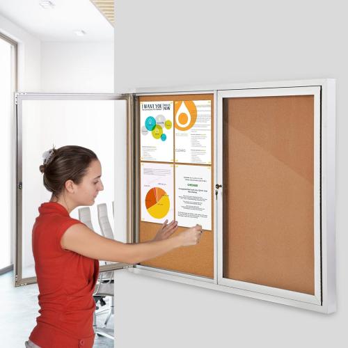 Outdoor and I door Enclosed Bulletin Board,Locking Door Display Case | Waterproof, Moisture Resistant, Natural Cork Board, Display Cabinet with Clear Doors, , Wall Mounted