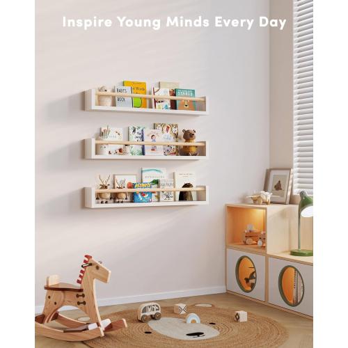 G&W Gruwald Nursery Book Shelves, Set of 3, Wall Bookshelf, Book Shelf for Kids Rooms, Wall Book Shelves for Bedroom Kids, Floating Shelf, Nursery Decor (White, 23 Inches)