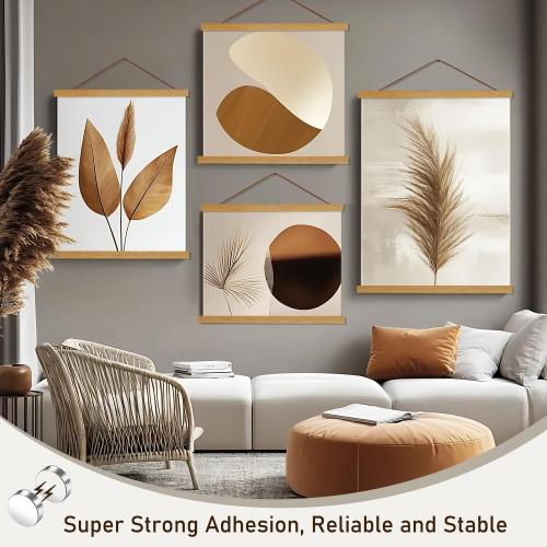 Artmag Magnetic Poster Hanger Frame, 24x36 24x32 24x18 Light Wood Wooden Magnet Canvas Artwork Print Poster Hanger Frames Hanging Kit (Teak Wood, 24)