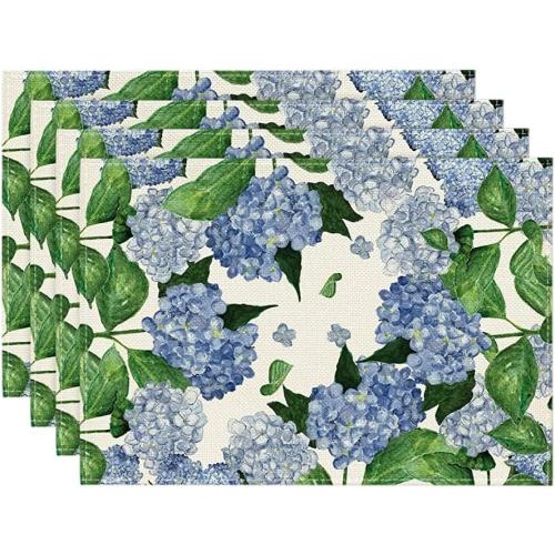 Artoid Mode Watercolor Hydrangea Placemats for Dining Table, 12 x 18 Inch Spring Summer Seasonal Decoration Rustic Washable Table Mats Set of 4 Purple