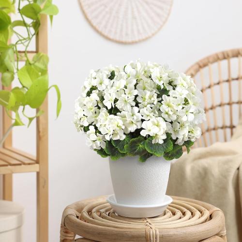 3 Pack Artificial Geraniums Flowers for Outdoor 18'' Realistic Silk Flowers