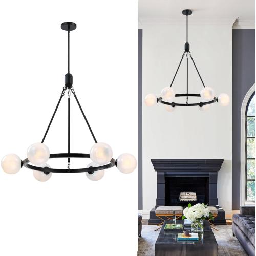 Size 38.25D x 30.875 Color Black 6-Light Globe Chandelier Mid Century Black Chandeliers,Modern Globe Round Pendant Light Fixture for Dining Room Over Table,Sputnik Pendant Light Fixture for Living Room Foyer Bedroom T720666CH-BK