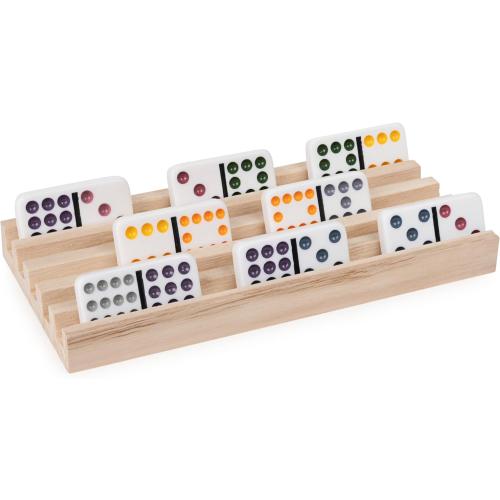 Spin Master Games, Wooden Domino Racks, Set of 4 Trays for Mexican Train Dominoes, Dominoes Games, Classic Game, Kids Game, Adults & Kids Ages 8