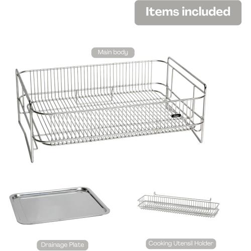 INEX Solid Dish Rack (Stainless Steel, 7.2 H x 19.8 W x 14.7 D)