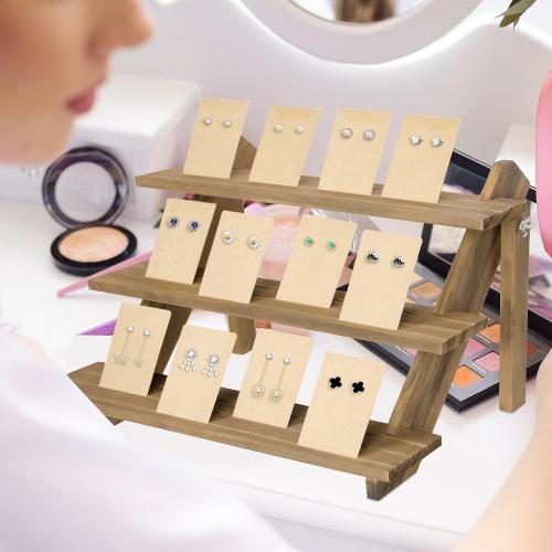 51pcs 3-Tier Wood Earring Display Stand, Retail Jewelry Card Stand with Groove   50 Cards Portable Ring Organizer Holder Showcase Racks for Business Home Using