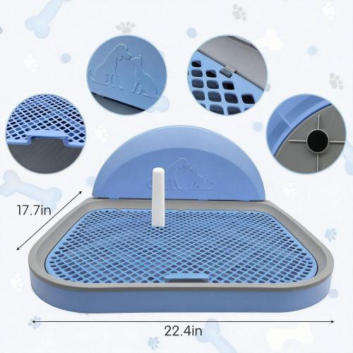 Tfwadmx Pee Pad Holder Dog Potty Tray with Splash Guard & Center Post Mesh Training Toilet Potty Tray Puppy Pad Holder for Puppy and Small Size Dog (Blue, 22.4×17.7)
