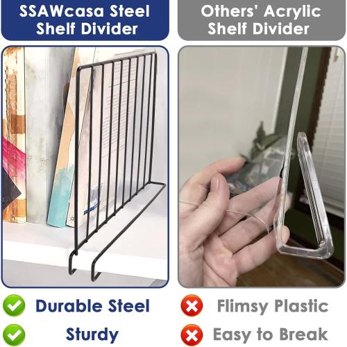 SSAWcasa Shelf Dividers for Closet Organization, 8 Pack Shelf Organizer, Metal Dividers for Wood Shelves Separator for Purse Handbag Sweater Clothes Book Storage Bedroom Wardrobe Kitchen Cabinet