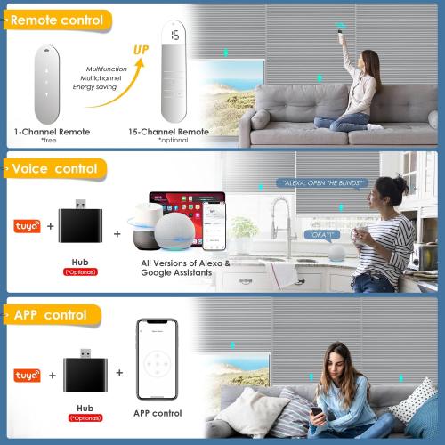 Motorized Cellular Shades with Remote Control, Blackout Electric Smart Blinds(Free Solar Panel) with Cordless, Windows Automatic Honeycomb Blinds, with Alexa Google, Grey, 33× 64