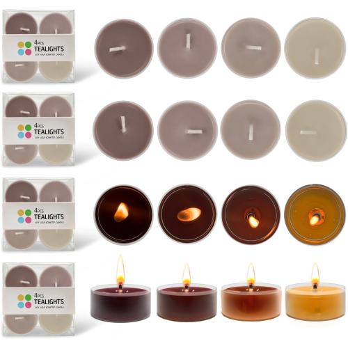 16 Pack Scented Colored Tealight Candles, Natural Soy Tealight Candles, Ideal for Customers Seeking for Subtle, Refreshing Scent Experience, Citrus Floral Scented, 3 Hour Burn Time, Brown