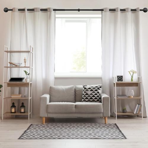 Rustic Curtain Rod, Industrial Curtain Rods for Windows 48 to 84 Inches, Blackout Wrap Around Curtain Rod, for Indoor and Outdoor, Simple Modern Design, 48 to 86 Inches, Black