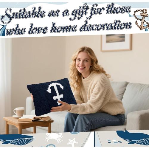 Peryiter Coastal Anchor Throw Cute Anchor Plush Pillows for Bedroom Decor Sofa Living Room Home Cushion Outdoor Party, 12 x 8 Inches