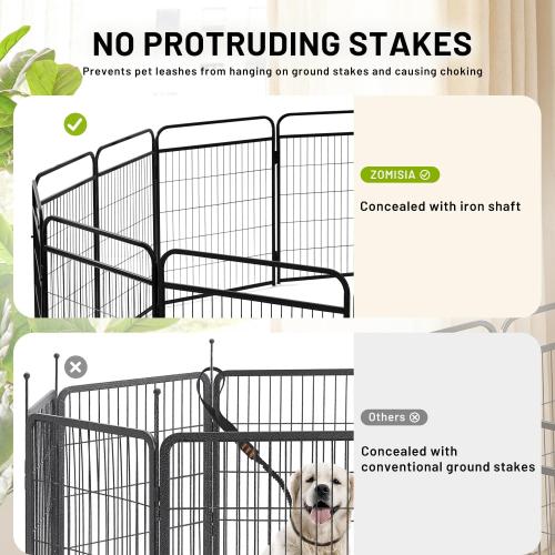 Dog Play Pen Indoors - 8 Panels 24 Playpens Indoor Safety Design Without Stakes, Threshold Free Door Ease to Access, Portable Fence Ground Anchors for Outdoor, Yard and RV Camping