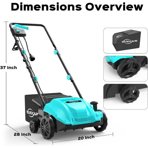 YARDCARE 13-Inch 2-in-1 Electric Dethatcher & Scarifier, 12 Amp Lawn Tool with 8 Gal Collection Bag, Adjustable Depth, Powerful Motor for Healthier Grass