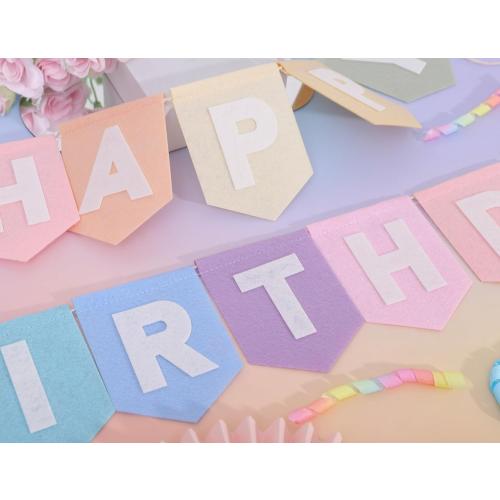 Felt Happy Birthday Bunting - Pastel Rainbow Banner, Happy Birthday Garland, Kids Party Decorations, Party Photo Props