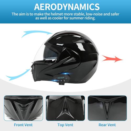 Motorcycle Bluetooth Modular Helmet, DOT Approved Dual Visor Full Face Flip up Bluetooth Integrated Motorcycle Helmets for Adults Men Women