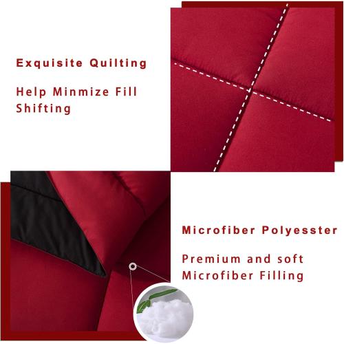 Twin Comforter Set -All Season Bedding Comforters Sets with 1 Pillow Case -2 Pieces Bed Set Down Alternative Comforter Set -Red/Black Twin Bedding Sets