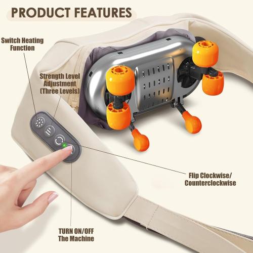 wfofmo Spark Imagine Neck Massager, 2025 New Noxa Neck and Shoulder Massager, Cordless Necks Massager with Heat, Portable Rechargeable Shiatsu Massage Device for Back, Neck & Shoulders (Beige)