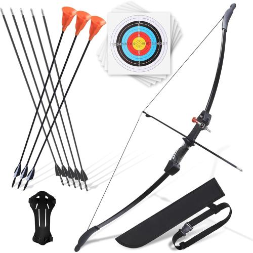CrazyMouse Bow and Arrow for Teens Beginners Adults Recurve Bow Set 8 Arrows 5 Target Face Archery Longbow Kit Backyard Games Gift for Outdoor Sports