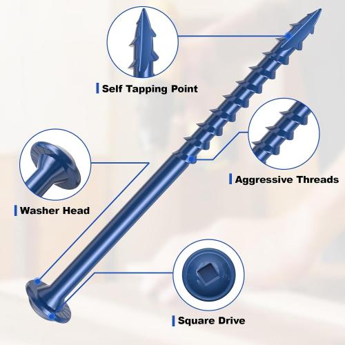 #8 Pocket Hole Screws 2-1/2 Inch, 320Pcs Coarse Thread Wood Screws, Square Drive, Washer Head, 4-Layer Coating, Drive Bit Included (Blue)