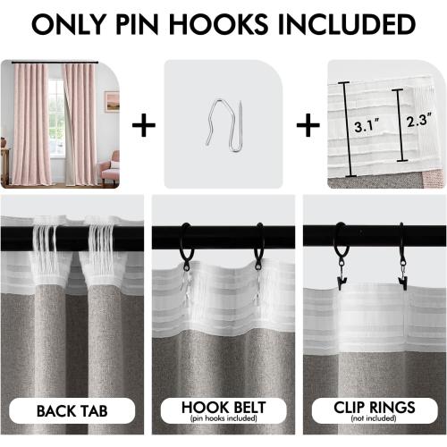 MIULEE Baby Pink 100% Blackout Linen Curtain 120 Inch 2 Panel Set Double Sided No Coating Pinch Pleated Back Tab Black out 10 FT Extra Long Thermal Insulated Bedroom Living Room Darkening Window Drape