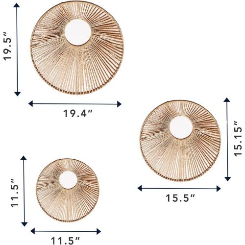 American Art Decor Round Paper Rope Wall Decor Set of 3, Natural - Boho Wall Art, Farmhouse Basket Style