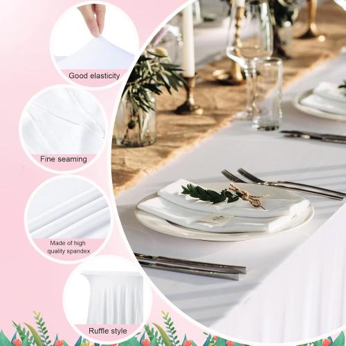 Tudomro 9 Pack White Spandex Table Skirts for Rectangle Tables 6ft Wrinkle Resistant Table Covers Stretch Ruffles Tablecloth Desk Skirt for Wedding Birthday Party Events Banquets, 72 x 30 x 29 Inch