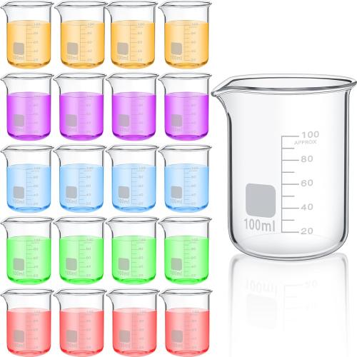 Tanlade 20 Pcs Glass Beaker, Heavy Duty Lab Beaker with Printed, High Borosilicate Class Measuring Cup Bulk Graduation for Laboratories Classrooms or Home (100ml)