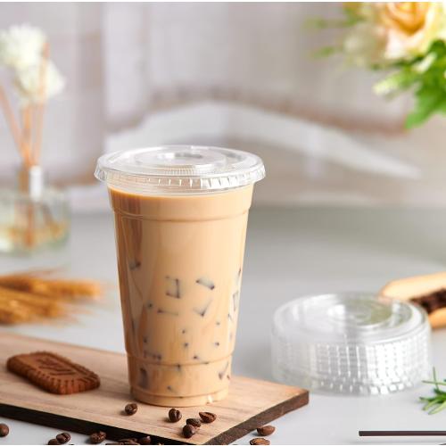 Lilymicky [90 Sets] 20 oz Clear Plastic Cups With Flat Lids, Disposable Drinking Cups, 20 oz Plastic Cups for Ice Coffee, Smoothie, Slurpee, or Any Cold Drinks