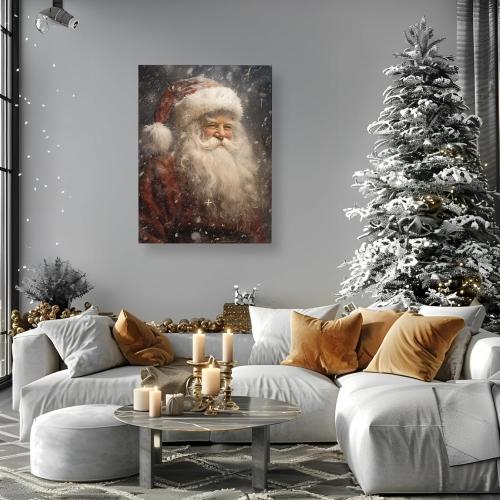Christmas Canvas Wall Art 12x16 Inch – Vintage Santa Claus Print for Holiday Decor, Classic Santa Painting Picture for Living Room or Entryway