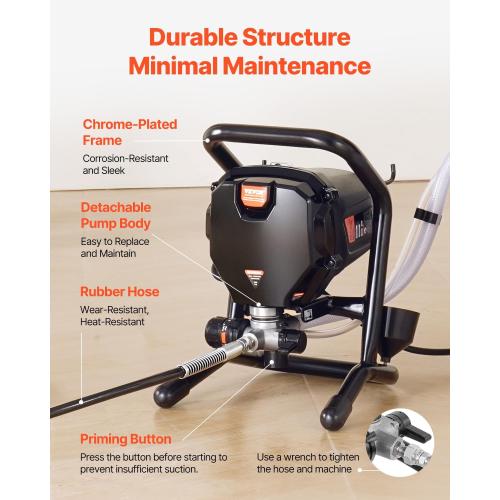 VEVOR 750W Stand Airless Paint Sprayer, 3000PSI High Efficiency Electric Airless Sprayer, Fine and Even Painting Effect, Handheld Paint Sprayers for Home Interior and Exterior Furniture and Fences